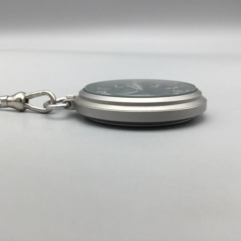 Vintage L.L.Bean Pocket Watch Men 42.6mm Black Military Dial Chain New Battery